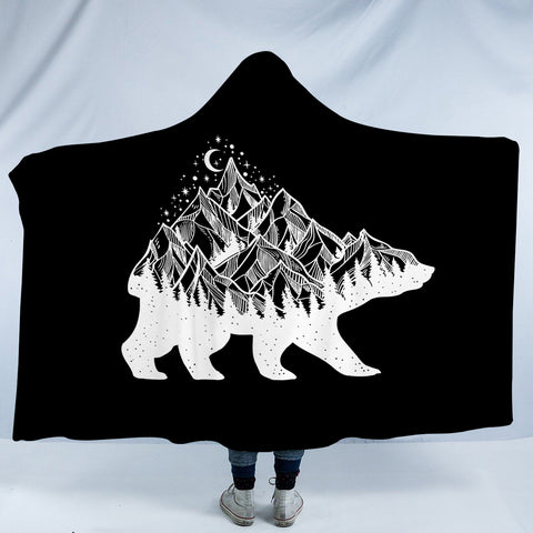 Image of B&W Night Mountain On The Bear Sketch SWLM4600 Hooded Blanket