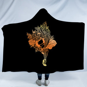 Gradient Yellow & Orange Lady In The Flowers SWLM4602 Hooded Blanket