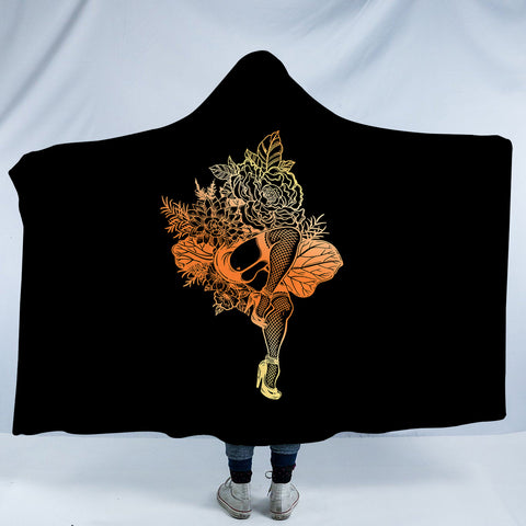 Image of Gradient Yellow & Orange Lady In The Flowers SWLM4602 Hooded Blanket