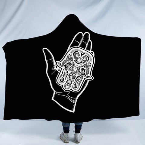 Image of B&W Tattoo Hand Illustration SWLM4606 Hooded Blanket