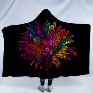 Big Colorful Flower Black Theme SWLM4641 Hooded Blanket