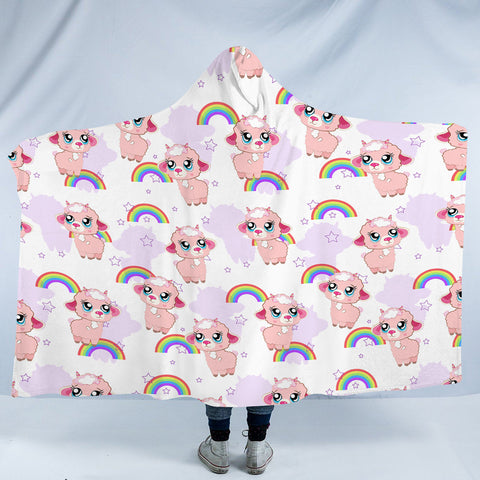 Image of Cute Alapaca Rainbow Monogram SWLM4647 Hooded Blanket