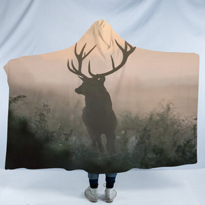 Faded Deer In Forest SWLM4654 Hooded Blanket
