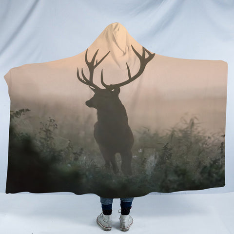 Image of Faded Deer In Forest SWLM4654 Hooded Blanket