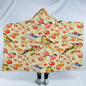 Flowers & Sunbirds Cream Theme SWLM4664 Hooded Blanket