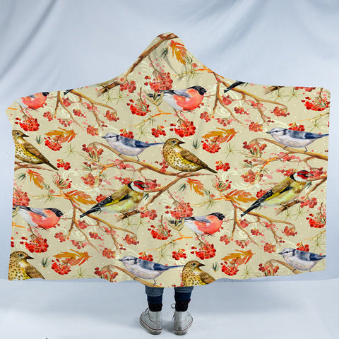 Image of Flowers & Sunbirds Cream Theme SWLM4664 Hooded Blanket