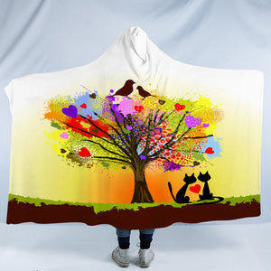 Birds & Cats Couple Colorful Tree Theme SWLM4727 Hooded Blanket