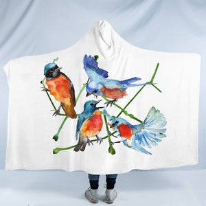 Multi Watercolor Blue Sunbirds SWLM4730 Hooded Blanket