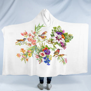 Multi Flowers & Sunbirds White Theme SWLM4732 Hooded Blanket