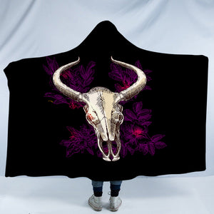 Vintage Dark Purple Floral Buffalo Skull SWLM4733 Hooded Blanket