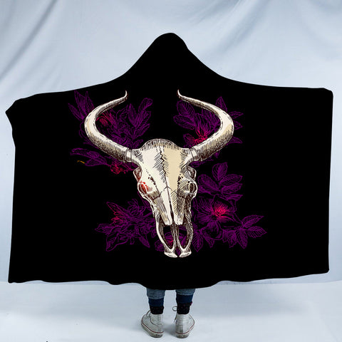 Image of Vintage Dark Purple Floral Buffalo Skull SWLM4733 Hooded Blanket