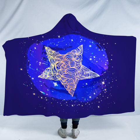 Image of Yellow Curve Star White Dot Blue Theme SWLM4734 Hooded Blanket