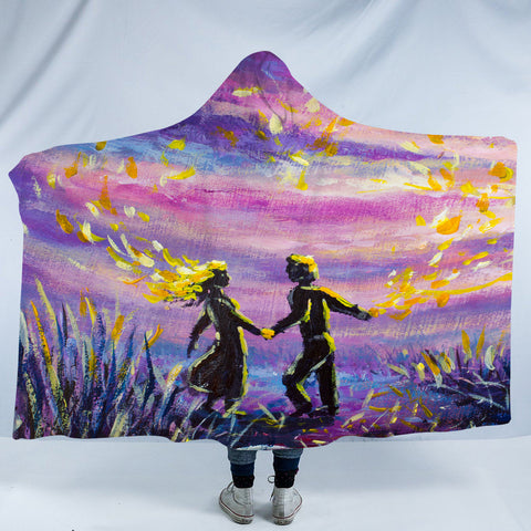 Image of Watercolor Beautiful Love Scene Purple Theme SWLM4736 Hooded Blanket