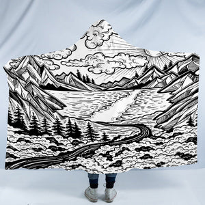 B&W Old School Vital Landscape Sketch SWLM4738 Hooded Blanket