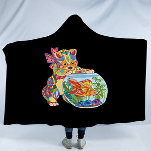 Colorful Geometric Cat & Fishbowl SWLM4743 Hooded Blanket
