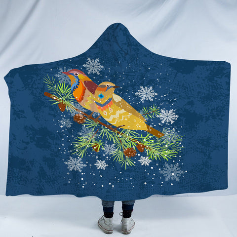 Image of Colorful Geometric Sunbirds In Snow Navy Theme SWLM4745 Hooded Blanket