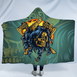 Old School Gold Buffalo Skull Warrior SWLM4749 Hooded Blanket