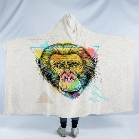 Image of Colorful Watercolor Triangle Monkey SWLM4751 Hooded Blanket