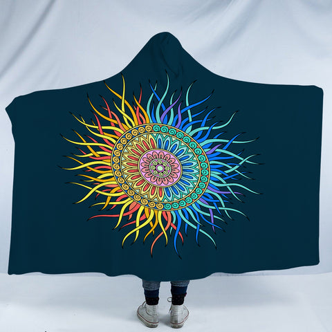 Image of 2-Tone Sun Mandala Orange & Blue SWLM4753 Hooded Blanket