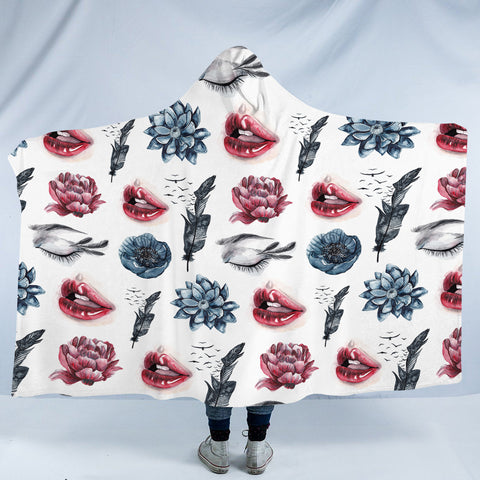 Image of Flower, Feather, Lips Monogram SWLM4754 Hooded Blanket