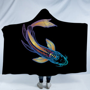 Golden Gradient Blue Purple Fish Koi SWLM4755 Hooded Blanket