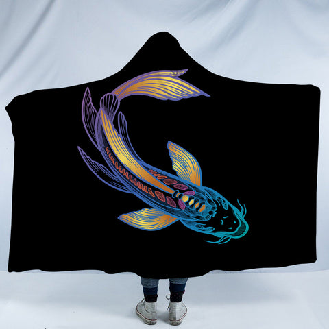 Image of Golden Gradient Blue Purple Fish Koi SWLM4755 Hooded Blanket