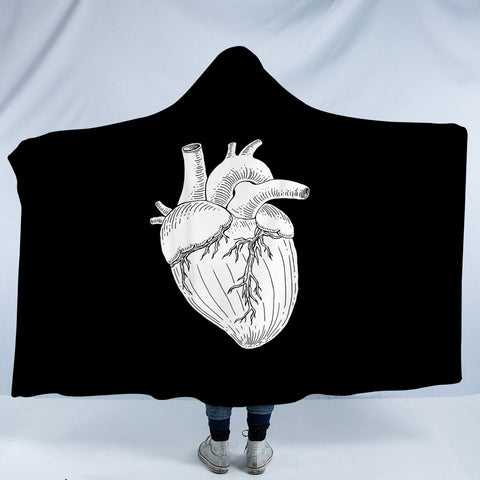 Image of B&W Heart Sketch SWLM4756 Hooded Blanket