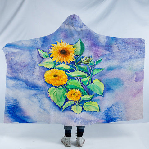 Image of Chrysanthemum Blue Cloud Theme SWLM5147 Hooded Blanket