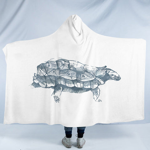 Image of Turtle Pencil Sketch Grey Line SWLM5149 Hooded Blanket