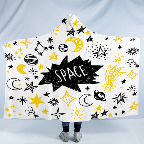 Image of Cute Space Childen Line Sketch SWLM5155 Hooded Blanket