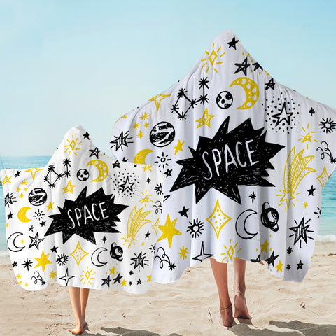 Image of Cute Space Childen Line Sketch SWLS5155 Hooded Towel