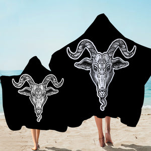 B&W Gothic Goat Head Black Line SWLS5159 Hooded Towel