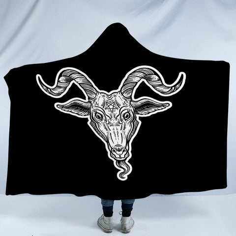 Image of B&W Gothic Goat Head Black Line SWLM5159 Hooded Blanket