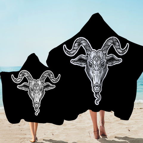 Image of B&W Gothic Goat Head Black Line SWLS5159 Hooded Towel