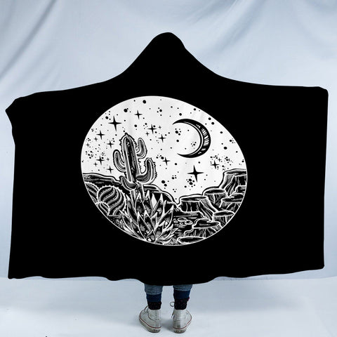Image of B&W Gothic Cactus In Night Sketch SWLM5160 Hooded Blanket
