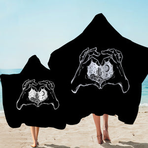 B&W Heart Hands Night Cactus Sketch SWLS5161 Hooded Towel