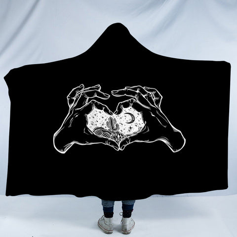 Image of B&W Heart Hands Night Cactus Sketch SWLM5161 Hooded Blanket