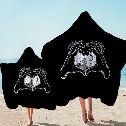 Image of B&W Heart Hands Night Cactus Sketch SWLS5161 Hooded Towel