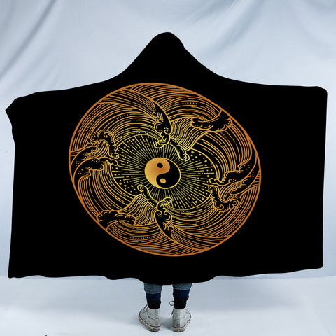 Image of Golden Circle Yin Yang Seamless Wave Pattern SWLM5162 Hooded Blanket