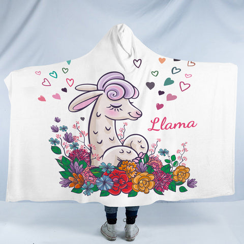 Image of Cute Llama In Colorful Flower Garden SWLM5163 Hooded Blanket