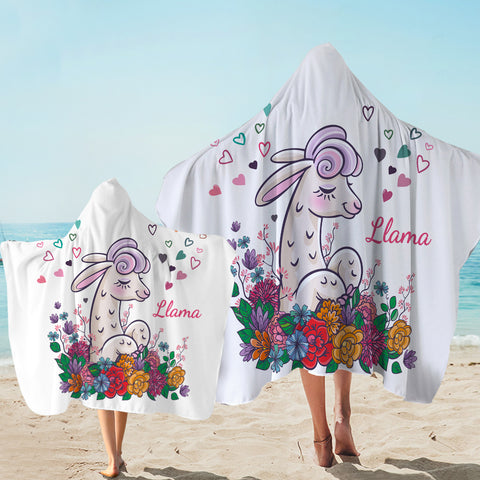 Image of Cute Llama In Colorful Flower Garden SWLS5163 Hooded Towel