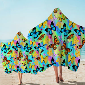 Multi Colorful Butterflies Gradient Pastel Theme SWLS5166 Hooded Towel