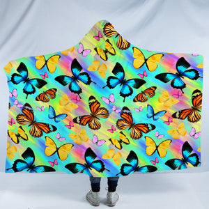 Multi Colorful Butterflies Gradient Pastel Theme SWLM5166 Hooded Blanket