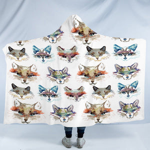 Multi Colorful Fox Watercolor SWLM5167 Hooded Blanket