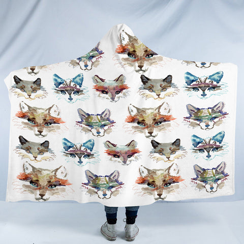 Image of Multi Colorful Fox Watercolor SWLM5167 Hooded Blanket