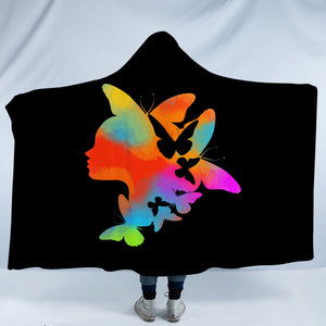Gradient Colorful Butterflies Lady Face SWLM5168 Hooded Blanket
