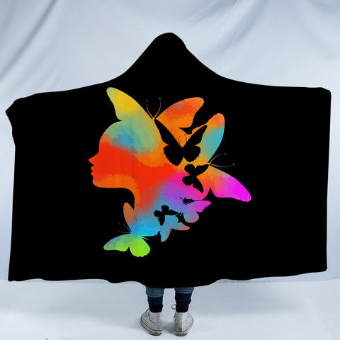 Image of Gradient Colorful Butterflies Lady Face SWLM5168 Hooded Blanket