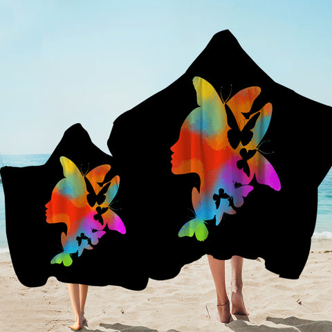 Image of Gradient Colorful Butterflies Lady Face SWLS5168 Hooded Towel