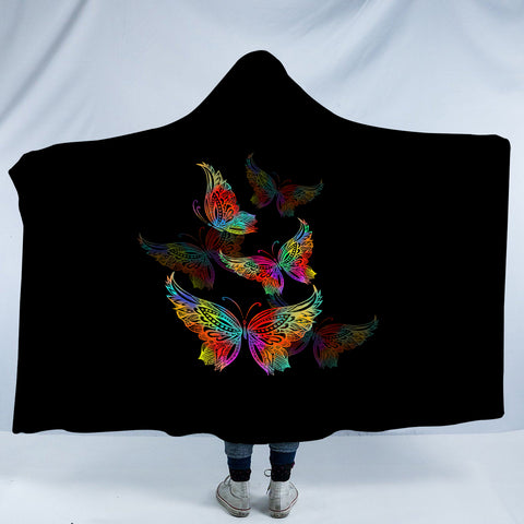 Image of RGB Colorful Butterflies Transparent SWLM5169 Hooded Blanket