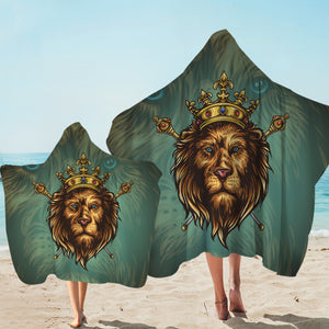 Golden King Crown Lion Green Theme SWLS5172 Hooded Towel